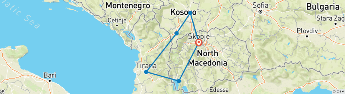 Map of Kosovo, Albania & N. Macedonia; Semi-Private Tour from Skopje