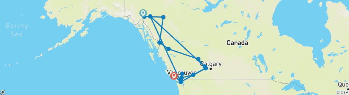 Karte von Alaska & Highlights des Westens | Rocky Mountains (14 Tage)