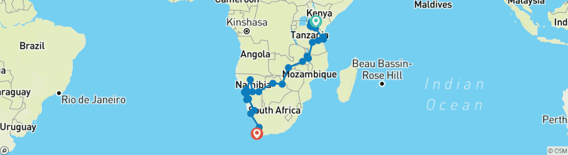 Carte du circuit Le Grand Overlander - 43 jours