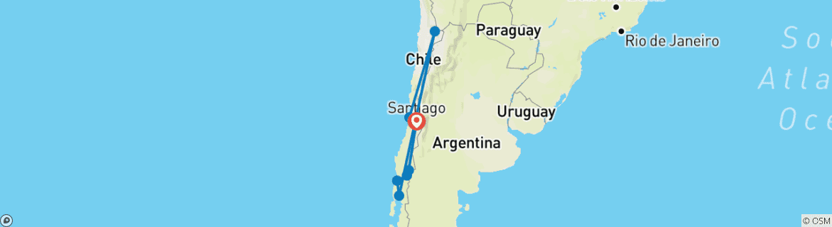 Karte von Chile: Santiago, Atacama & die Seenregion Familienreise 18 Tage