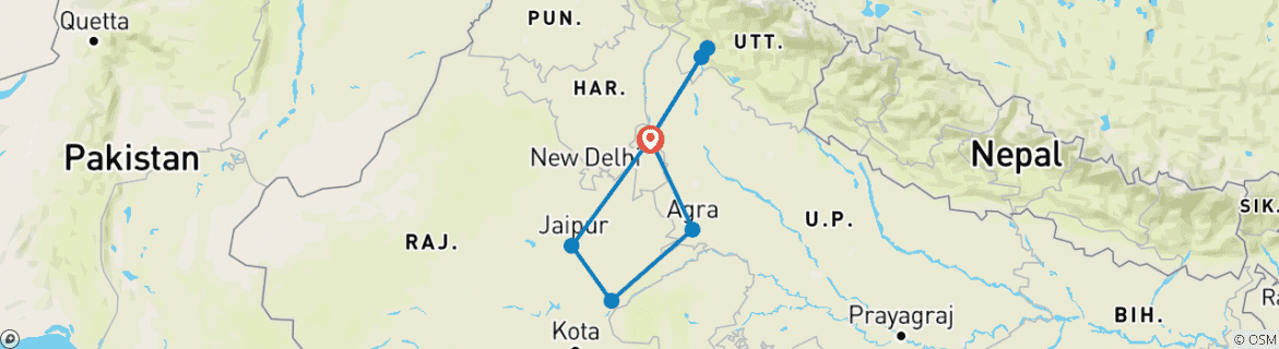 Foto van een kaart met de route van de rondreis