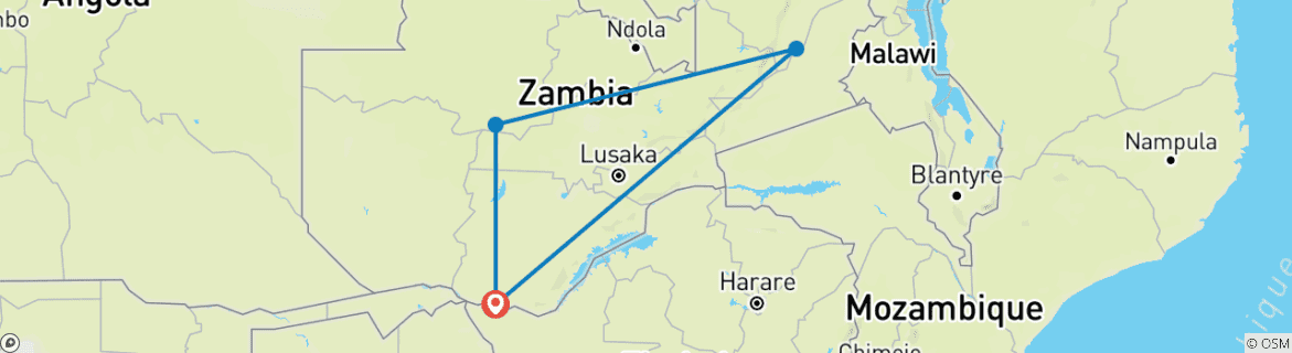 Map of 7-Days Zambia Safari Adventure - Livingstone & Kafue NP