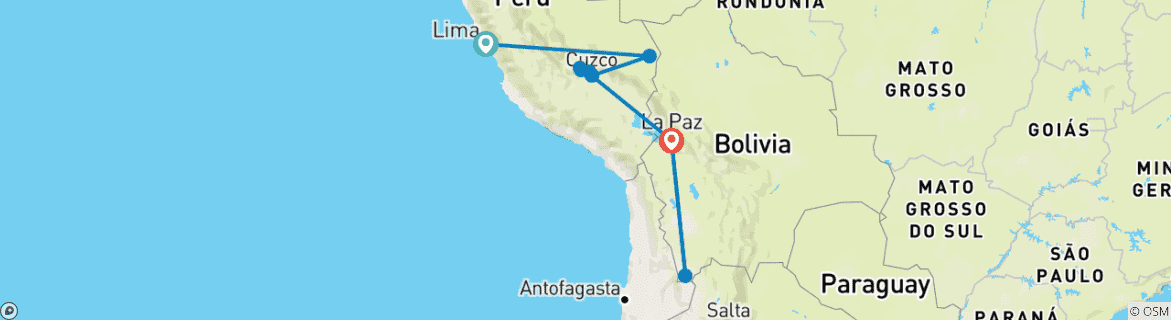 Mapa de Explorador de Perú y Bolivia (con Camino Inca)