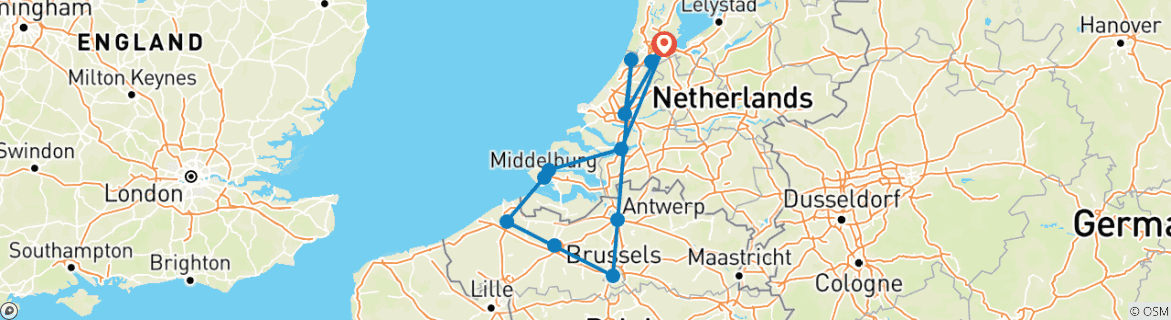 Image of a map showing the route of the tour
