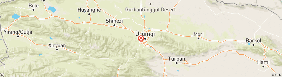 Carte du circuit L'épopée de la Route de la Soie : 8 jours de trekking sur l'ancienne piste de Wusun en Chine - La nature sauvage des monts Tianshan et la culture nomade