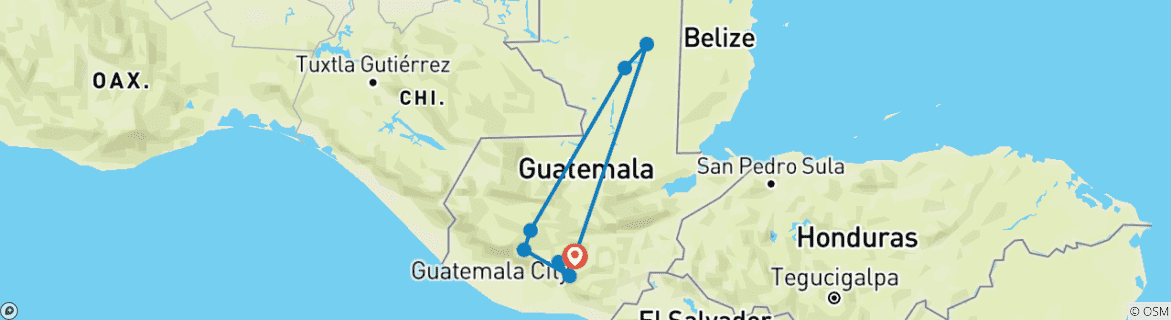 Kaart van Het beste van Guatemala 8 Daagse Tour (PRIVÉ)
