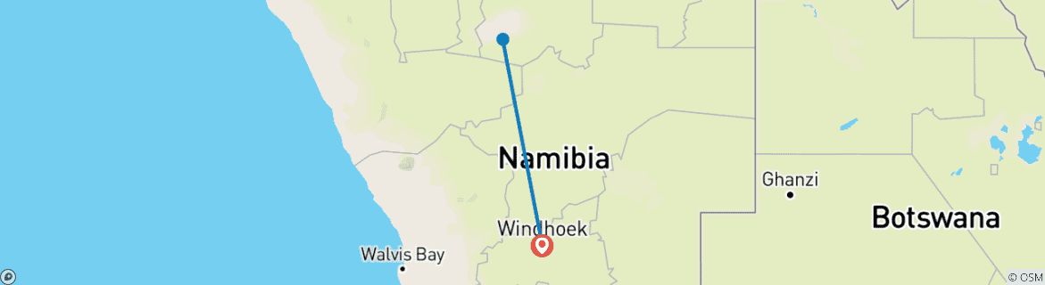 Map of 3 Days Etosha Wildlife Safari Namibia (Lodging)