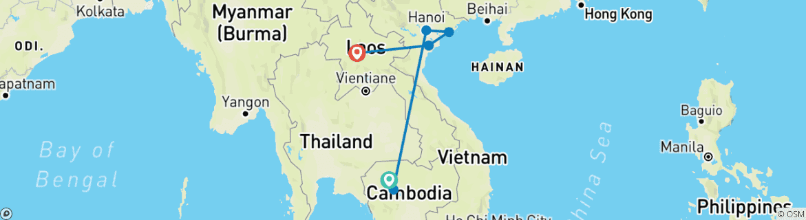 Map of Legacy of Indochine 10 Days - Siem Reap / Halong Bay/ Luang Prabang