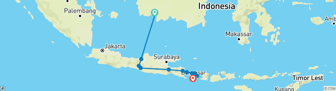 Map of Amazing Tour Borneo, Java and Bali: Private Tour