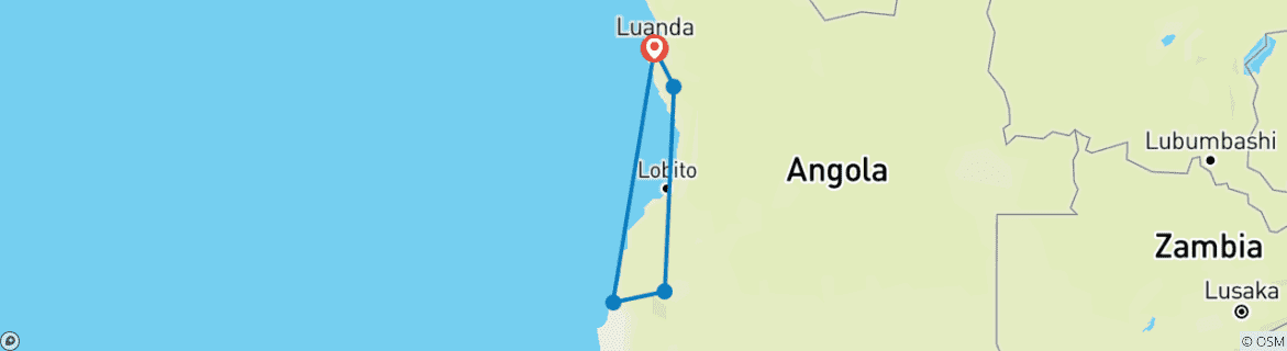 Map of Tailor-Made Best Angola Tour, Daily Depart & Private Guide