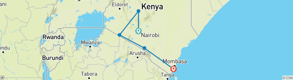 Map of 15 Days Kenya Luxury Experience