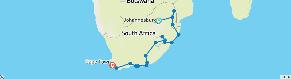 Map of South Africa, Eswatini & Lesotho - 20 days