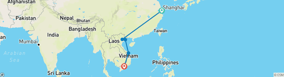 Foto van een kaart met de route van de rondreis