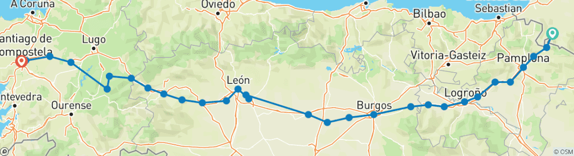 Karte von Camino de Santiago (Francés) geführte Trekkingreise