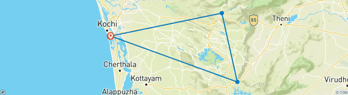 Carte du circuit Kerala et sa beauté avec Premium Hotels