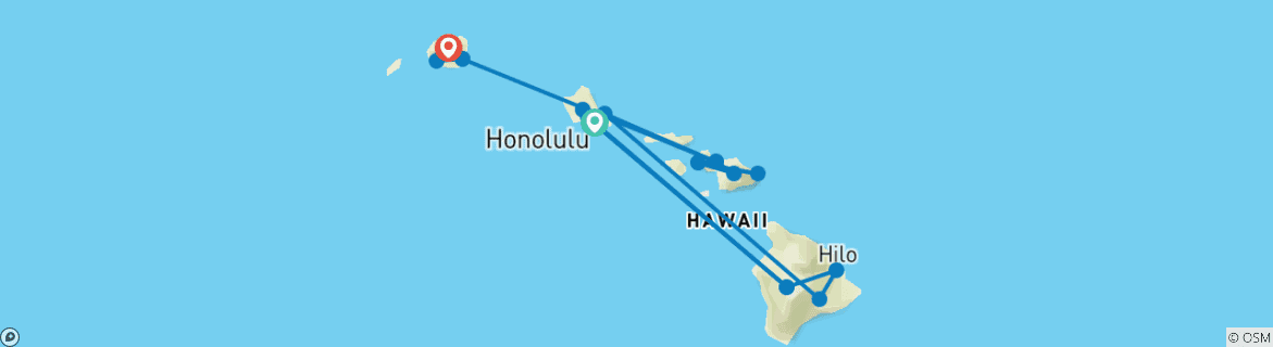 Karte von Hawaii: Vier Inseln mit O'ahu, Big Island, Maui & Kauai (Honolulu, HI nach Kauai, HI)