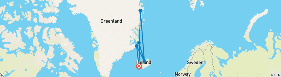 Carte du circuit Groenland oriental Scoresby Sund - Aurore boréale 2025