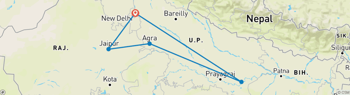 Image d'une carte montrant l'itinéraire du circuit