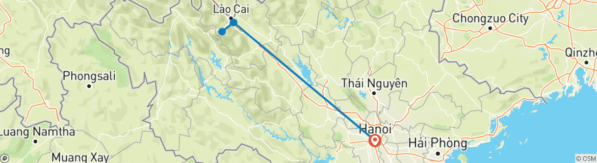 Carte du circuit 2 jours de Trek étonnante à Sapa en train couchette depuis Hanoi - Nuit à l'hôtel