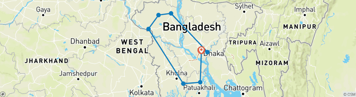 Map of Bangladesh Expedition from the Northwest to the Southern Region