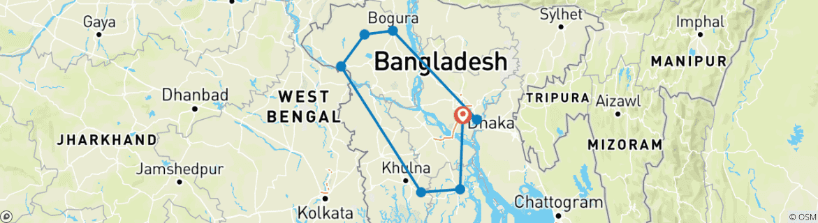 Image d'une carte montrant l'itinéraire du circuit