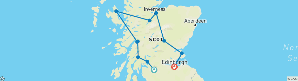 Map of Scottish Dream - 9 Days/8 Nights