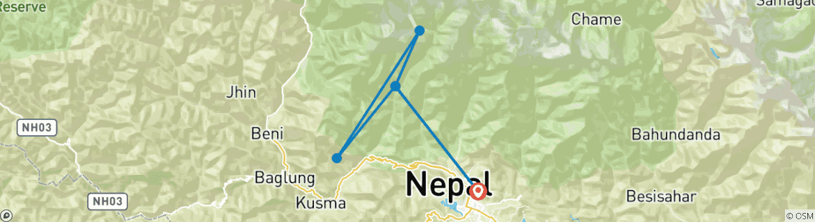 Foto van een kaart met de route van de rondreis