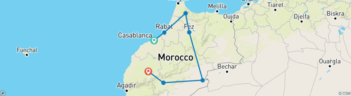 Carte du circuit Circuit de 7 jours de Casablanca à Marrakech (Groupe)