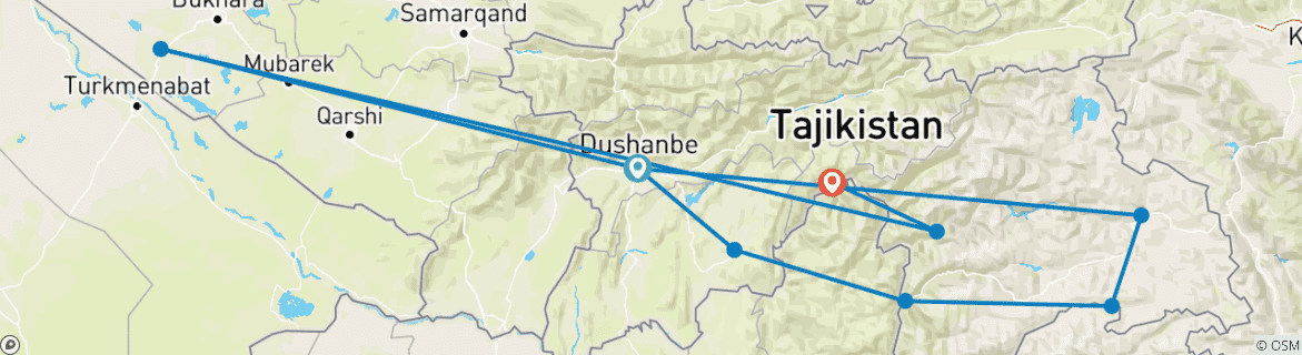 Map of Tajikistan Expedition: Pamir Highway & beyond