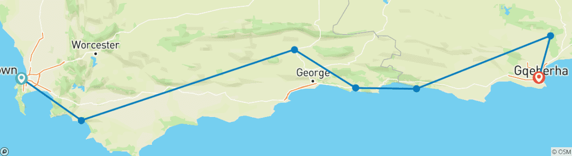 Map of Garden Route: Cape Town To Port Elizaberth