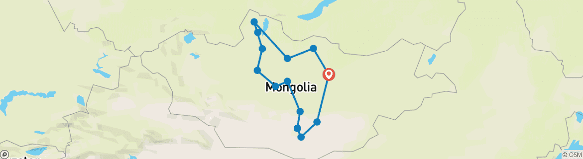 Map of Gobi to Tundra: 22 Days Tour