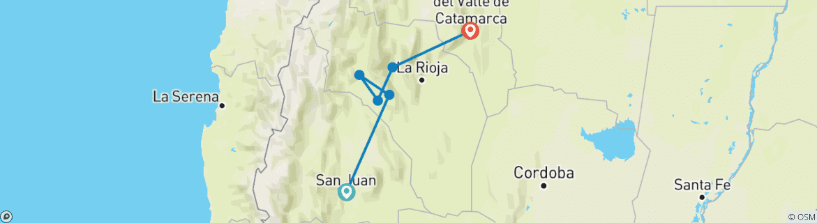 Kaart van Argentinië -San Juan, La Rioja en Catamarca 7 dagen