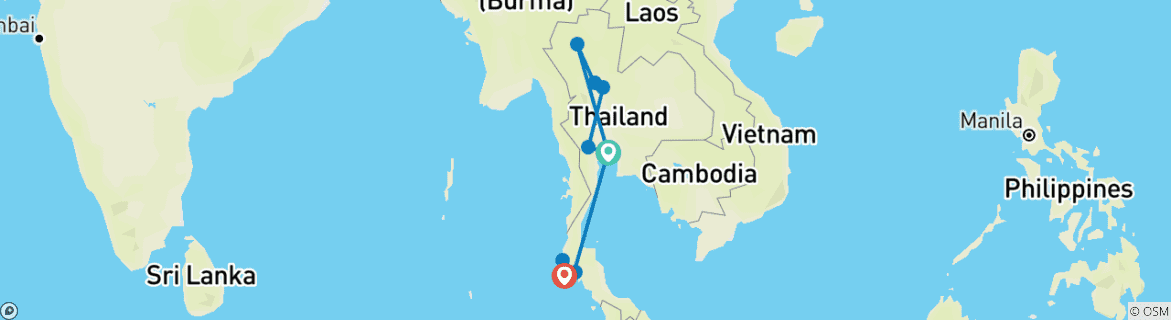 Image d'une carte montrant l'itinéraire du circuit