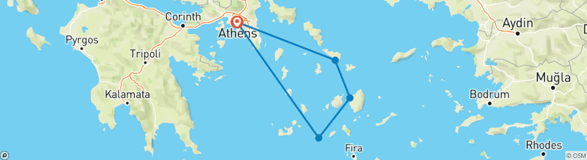 Map of Seaside escapism: Athens, Tinos, Naxos, Folegandros