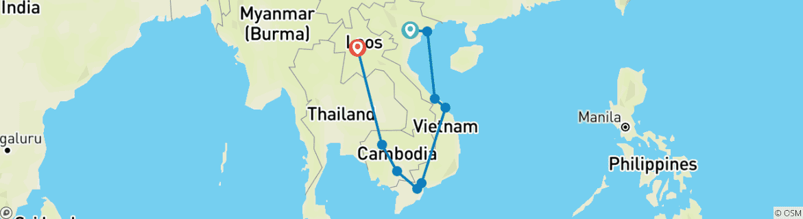 Map of Vietnam – Cambodia & Laos Tour – 21 Days - Private Tour