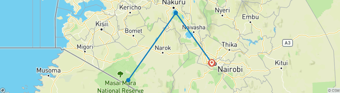 Image of a map showing the route of the tour