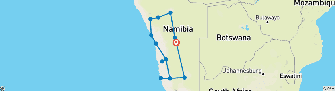 Carte du circuit Namibie classique - Départ le samedi - 12 jours