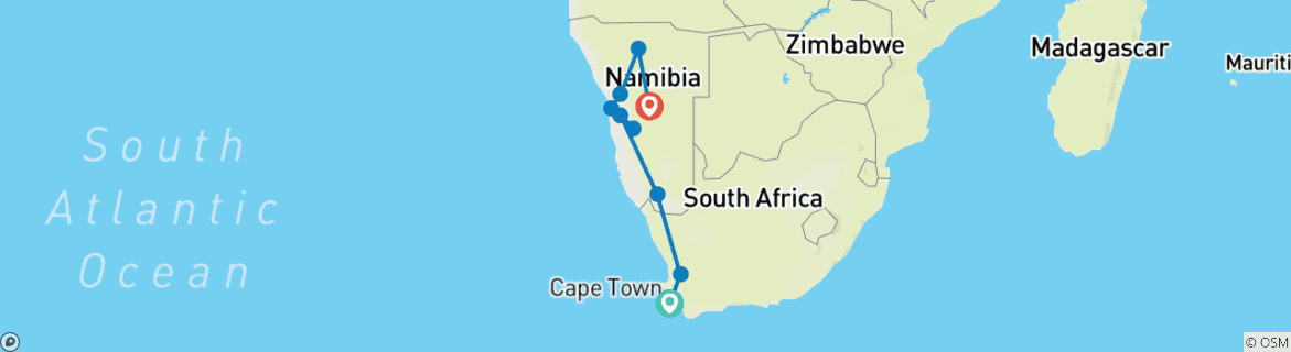 Carte du circuit Découverte du Cap et de la Namibie - 11 jours