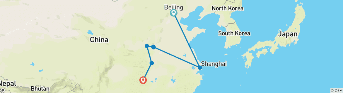 Image of a map showing the route of the tour