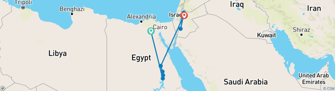 Carte du circuit Découvrez l'Égypte et la Jordanie - 10 jours vol inclus