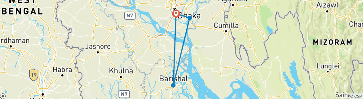 Map of Amazing Barishal Backwater Tour in Bangladesh