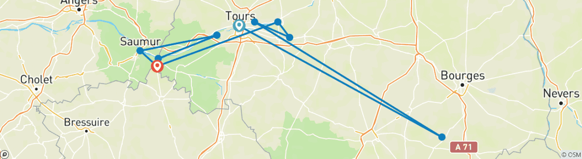 Carte du circuit Vallée de la Loire : Promenades, vins et châteaux