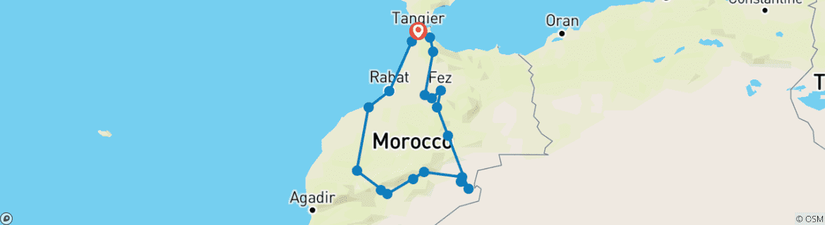 Carte du circuit Circuit de 7 jours au Maroc depuis Tanger