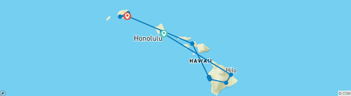 Map of Hawaiian Discovery (11 Days, Intra Tour Air Hilo To Kahului)