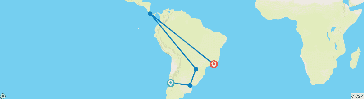 Map of Classic South America (Small Groups, 12 Days, Door To Door)