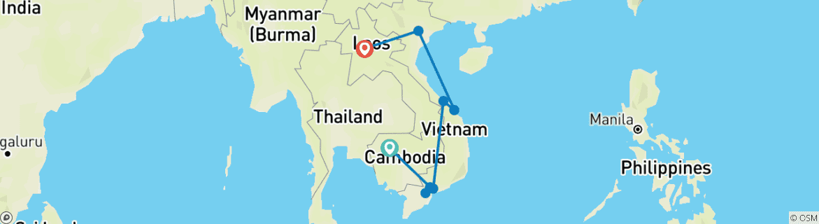 Map of Inspiring Indochina (Small Groups, 16 Days, Door To Door)