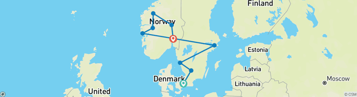 Kaart van Tijdloos Scandinavië – in kleine groep – 12 dagen