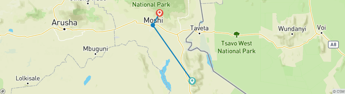 Karte mit der Reiseroute