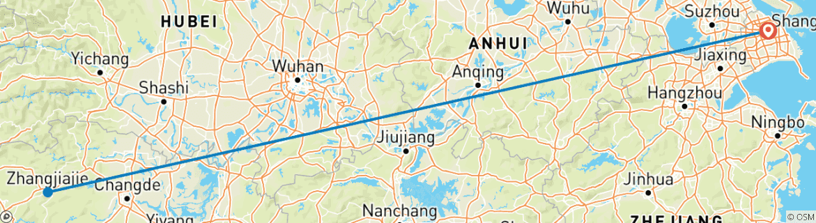 Carte du circuit Circuit de 3 jours à Zhangjiajie au départ de Shanghai par vol aller- retour