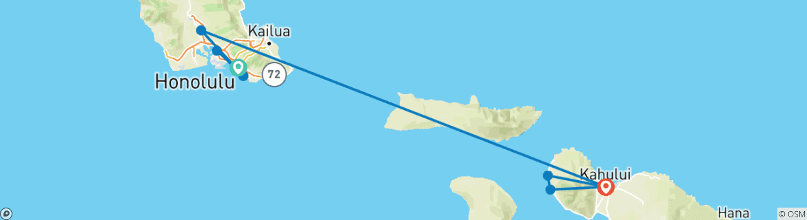 Map of Hawaii with Oahu & Maui (Small Groups, Base, 7 Days, Intra Tour Air Honolulu To Kahului)